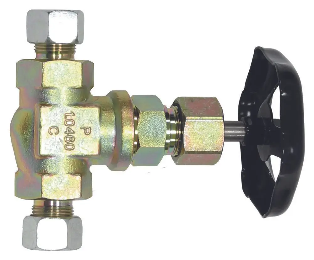Absperrventil mit schwarzem Handrad, aus verchromtem Metall, zur Regulierung des Durchflusses, geeignet für Vaillant-Systeme in der Heizungsinstallation.